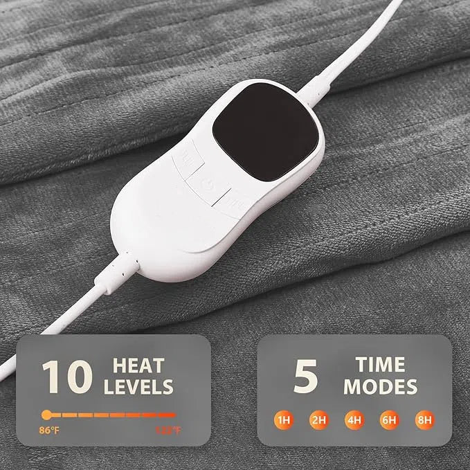 Homemate Heated Blanket Electric Throw - 50"x60" Heating Blanket Throw 1/2/4/6/8 Hours Auto-off 10 Heat Level Heat Blanket Over-heat Protection Flannel Sherpa Heater Blanket Electric ETL Certification