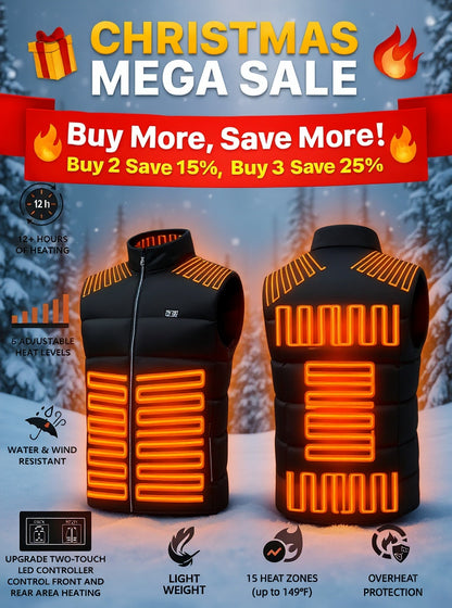 🔥 YEAR END SALE 56% OFF🔥 2025 Updated Version Two-touch 15Heat Zones LED Controller Heated Vest For Men & Women With Battery Pack