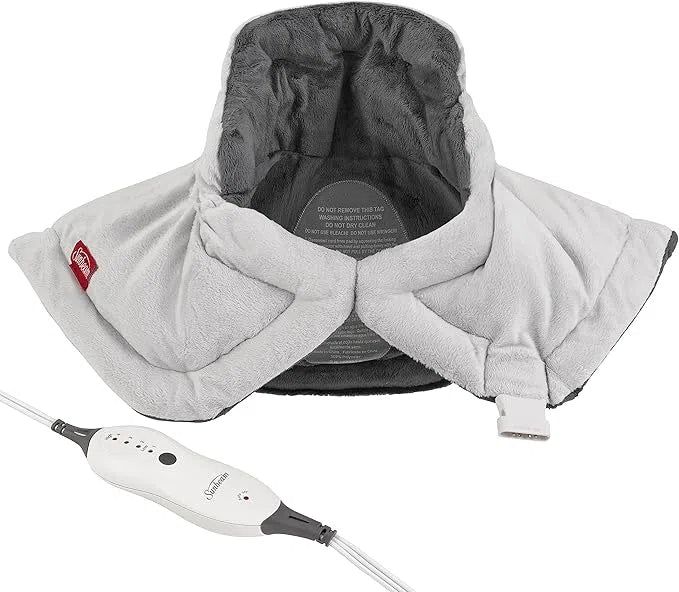 Contoured Heating Pad for Neck & Shoulder Pain Relief with Auto Shut Off, Moist Heating Option, 22 x 19, Grey