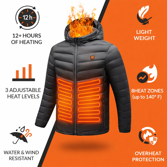 8 Zones Heated Puffer Jacket For Men & Women With Battery Pack